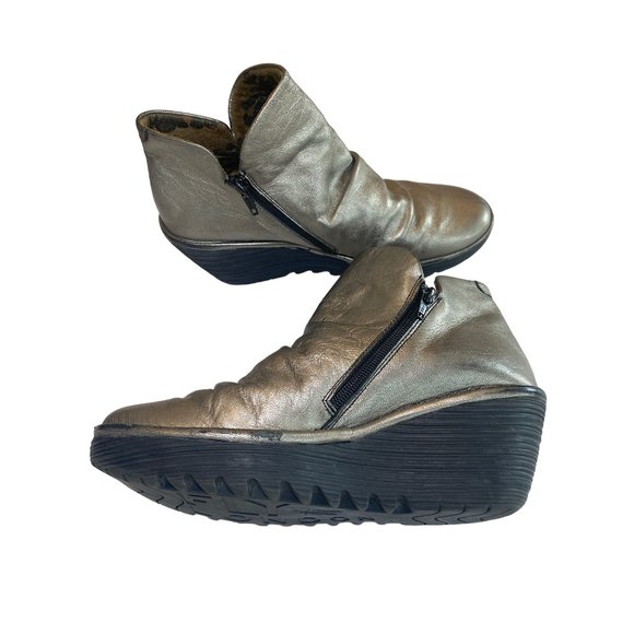Fly London EU 41 Gold Metallic Weso Boots Booties | Leather Upper - Picture 12 of 13